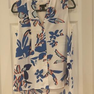 Halogen Blue and White Floral Blouse